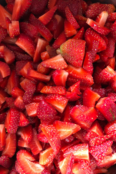 Close-up of chopped strawberries