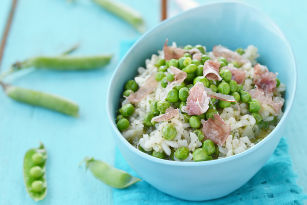 Simple Spring Pea + Bacon Instant Pot Risotto